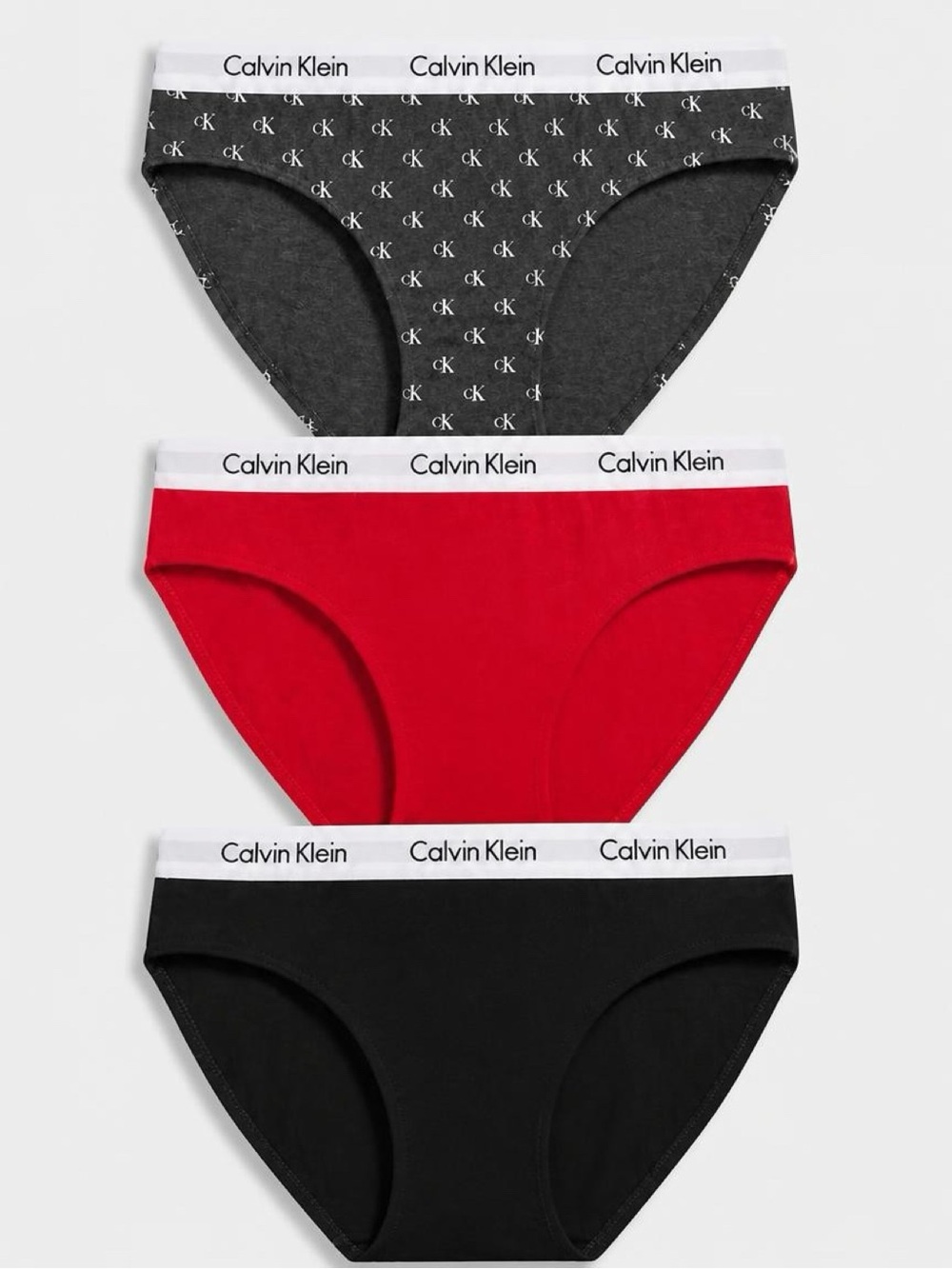 Calvin Klein Carousel Bikini Panties 3 Pack Medium Black Red Gray NWT